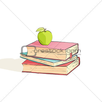 Several bright books on a white background