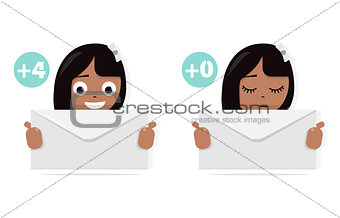 Girl with a letter in her hand. The icon for the site. The fun animated style. For modern websites and mobile app.