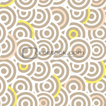 Overlapping striped circles seamless vector pattern.