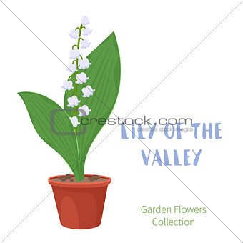 Spring flowers in flower pots. Irises, lilies of valley, tulips, narcissuses, crocuses and other primroses. Garden design icons isolated on white background