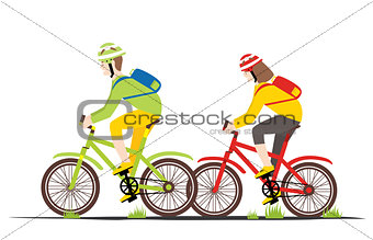 Bicycle Rider Couple in Flat Style. 