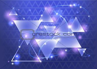 Abstract triangle background with bokeh and flares. Vector illustration.