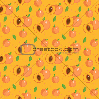 Peach seamless pattern. Apricot endless background, texture. Fruits backdrop. Vector illustration.