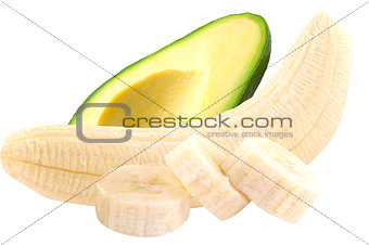 Avocado and banana isolated on white 