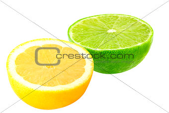 Half lime and lemon isolated