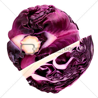 One and half red cabbage isolated