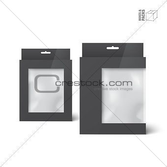 Two black vector product package boxes with window
