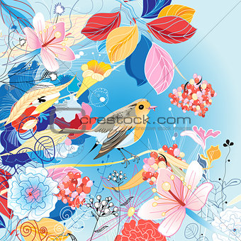 Beautiful bright illustration with a bird 