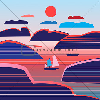 Seascape with islands and ship