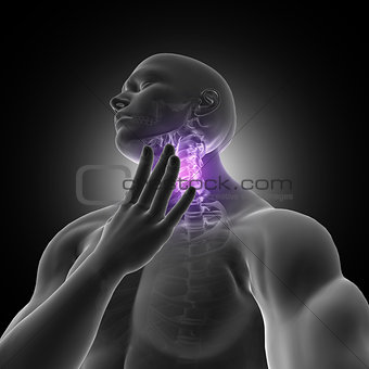 3D male figure holding throat in pain