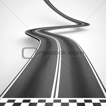 Uphill and winding road from start to finish. 3D Rendering