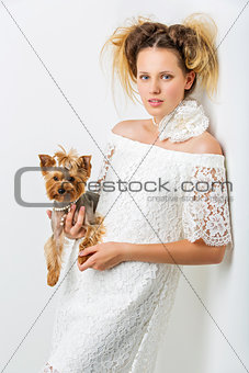 Girl with yorkie dog