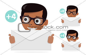 Boy with a letter in her hand. The icon for the site. The fun animated style. For modern websites and mobile app.
