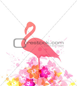 Summer background with pink flamingo