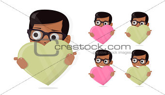 Icon for the site, the boy holds in his hands a heart. The fun animated style.