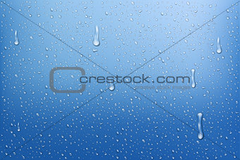 Realistic rain drops. Water background with water drops. Blue water bubbles. Vector illustration isolated