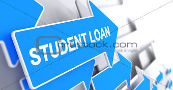 Student Loan - Text on Blue Arrow. 3D.