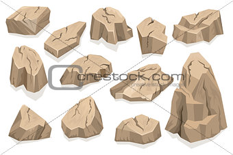 Rock stone set cartoon
