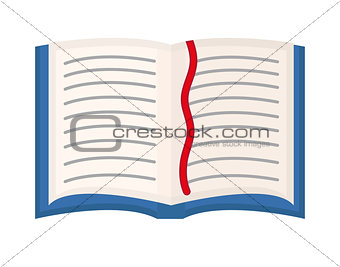 Open book, textbook icon, flat, cartoon style. Isolated on white background. Vector illustration.