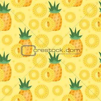 Pineapple seamless pattern. Ananas slices endless background, texture. Fruits background. Vector illustration.