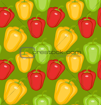 Bulgarian pepper seamless pattern. Paprika yellow, green, red, endless background, texture. Vegetable background Vector illustration.