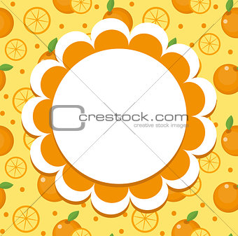 Orange label, wrapper template for your design. Fruit frame with space for text. Vector illustration.