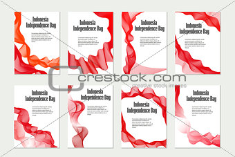 Independence Day Indonesia. Set of templates, brochures, flyers for your design in national flag colors. Vector illustration.