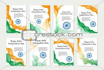 Independence Day India. Set of templates, brochures, flyers for your design in the colors of the national flag of India. Vector illustration.