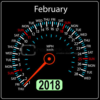 Year 2018 calendar speedometer car in concept February