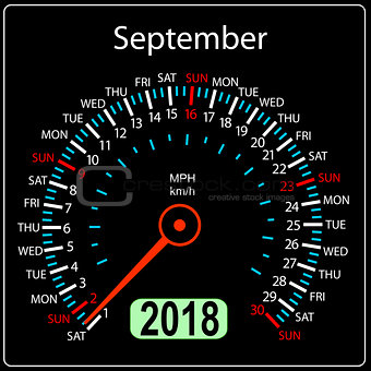 Year 2018 calendar speedometer car in concept. September