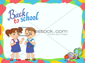 banner back to school boy girl pupil lettering logo vector