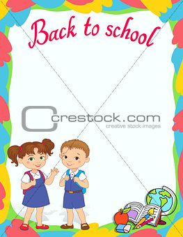 banner back to school boy girl pupil lettering logo vector