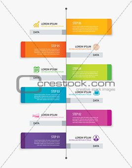 6 rectangle tab timeline infographic options template with paper