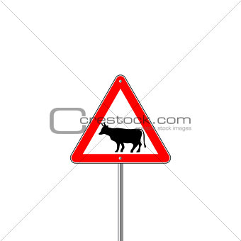 Cow Warning sign red. Farm Hazard attention symbol