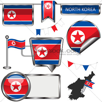 Glossy icons with flag of North Korea