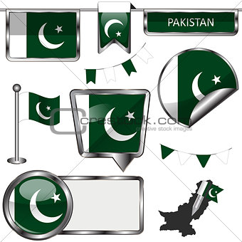 Glossy icons with flag of Pakistan