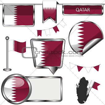 Glossy icons with flag of Qatar