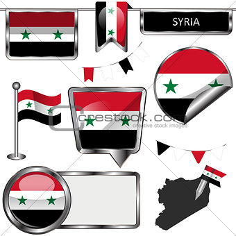Glossy icons with flag of Syria