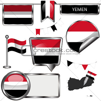 Glossy icons with flag of Yemen