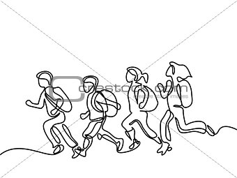 Kids running to school with bags