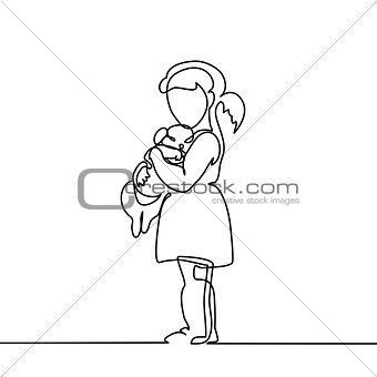 Little Girl hugs puppy