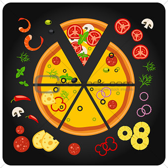 Pizza ingredients - top view of pizza with components