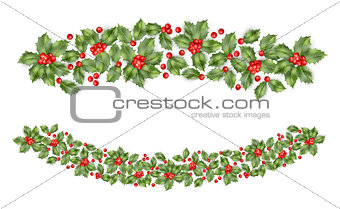 Christmas holly branch border. EPS 10 vector