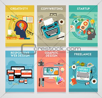 Graphic Design, Responsive Webdesign, Copywriting, Creativity, Startup and Freelance Concept Banners