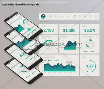 Flat design responsive Admin Dashboard UI mobile app with 3d mockups