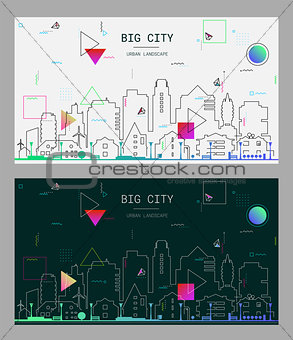 Vector linear trendy illustration of a big city, in new material style
