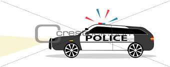 Colored Police car with Siren Flat Design. Vector Illustration.