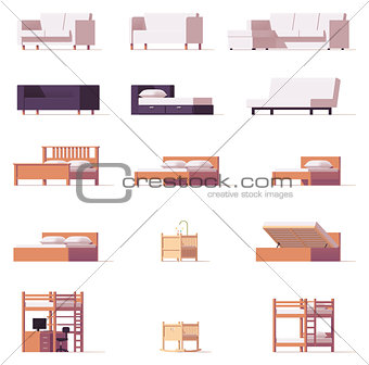 Vector beds and sofas set