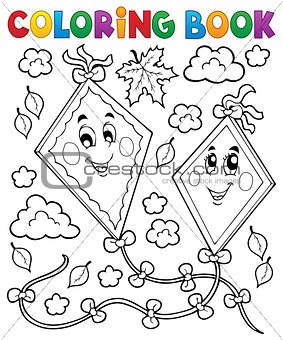 Coloring book happy autumn kites