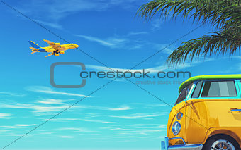 Yellow airplane flies 